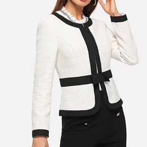 Cute Tweed Cream Black Blazer Jacket